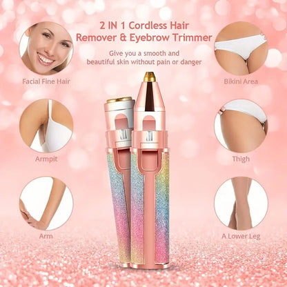 💖 2-in-1 Facial Hair Remover for Women – Painless Eyebrow & Face Trimmer