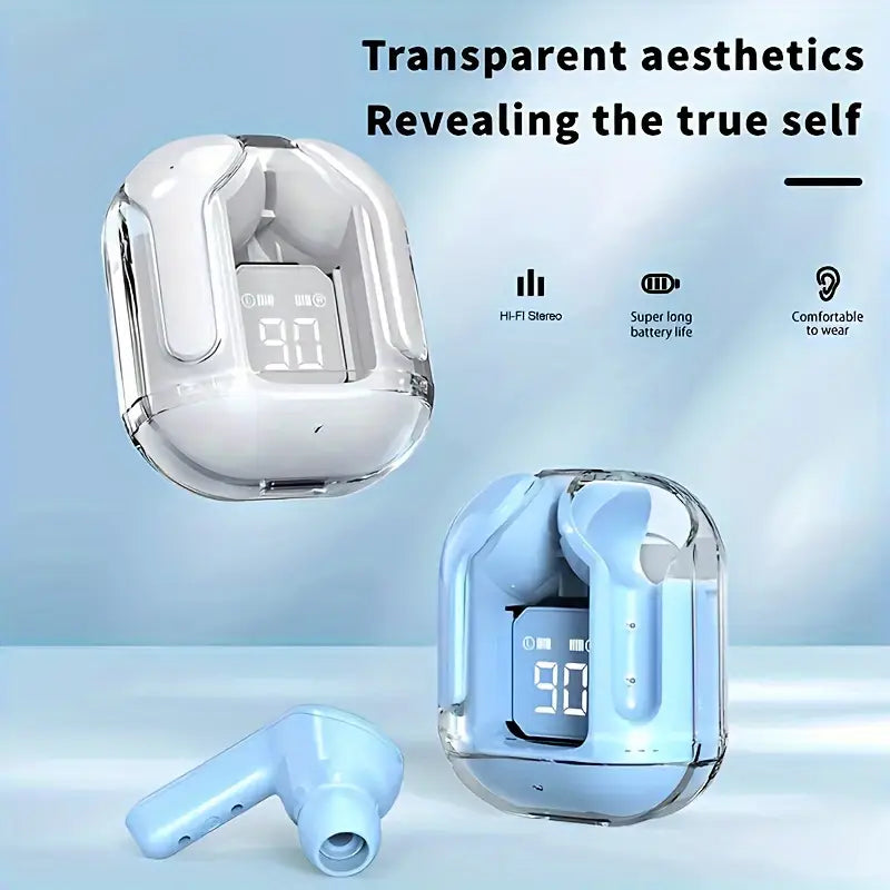 Wireless Transparent Earbuds with LED Display