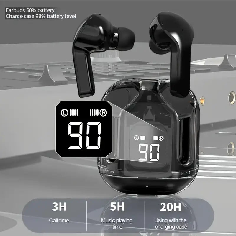 Wireless Transparent Earbuds with LED Display