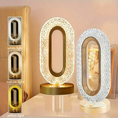 Elegant Oval Crystal Table Lamp with USB Charging – Perfect for Office, Bedside, or Living Room Décor.
